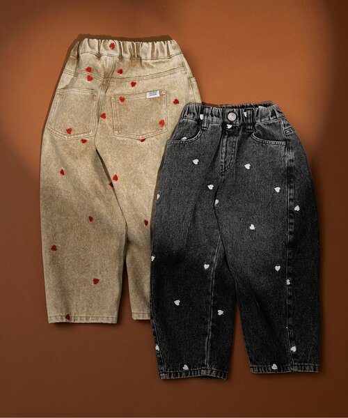 BREEZE(ブリーズ)の「ハート総柄 刺繍バレルパンツ_ジュニア対応(デニムパンツ・キッズ・ベージュ/ブラック・140/130/80/120/110/100/90)」の7枚目の写真