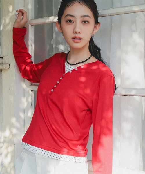 miette(ミエット)の「レイヤード風Vネックヘンリートップス(Tシャツ/カットソー・レディース・ブラック/レッド/ブラウン/グレー・L/M/S)」の22枚目の写真