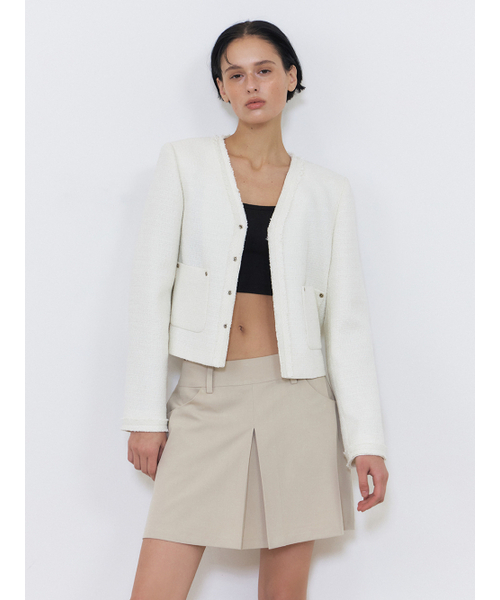 ETMON(エトモン)の「Rivet Pocket Tweed Jacket, Ivory(その他アウター・レディース・その他・S/M)」の1枚目の写真