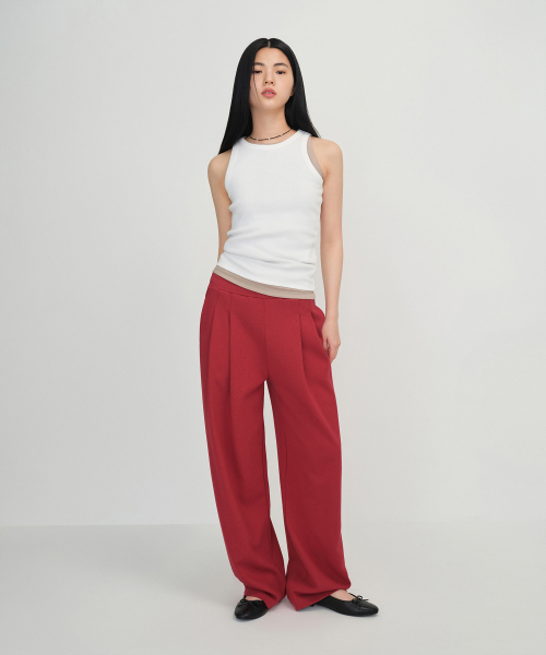 MUSINSA STANDARD WOMAN（ムシンサスタンダードウーマン）の「ウィメンズダブルニットツーピンタックワイドラウンジスウェットパンツ[チリレッド]（スウェットパンツ・レディース・その他・LARGE/SMALL/MEDIUM/X-SMALL）」の3枚目の写真