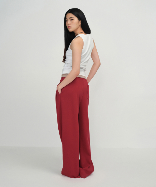 MUSINSA STANDARD WOMAN（ムシンサスタンダードウーマン）の「ウィメンズダブルニットツーピンタックワイドラウンジスウェットパンツ[チリレッド]（スウェットパンツ・レディース・その他・LARGE/SMALL/MEDIUM/X-SMALL）」の4枚目の写真