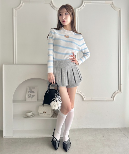 Loueme(ルエム)の「オープンハートボーダーリブトップス(Tシャツ/カットソー・レディース・ライトブルー/ホワイト/ブラック・FREE)」の8枚目の写真