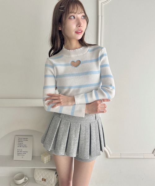 Loueme(ルエム)の「オープンハートボーダーリブトップス(Tシャツ/カットソー・レディース・ライトブルー/ホワイト/ブラック・FREE)」の5枚目の写真
