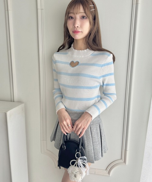 Loueme(ルエム)の「オープンハートボーダーリブトップス(Tシャツ/カットソー・レディース・ライトブルー/ホワイト/ブラック・FREE)」の6枚目の写真
