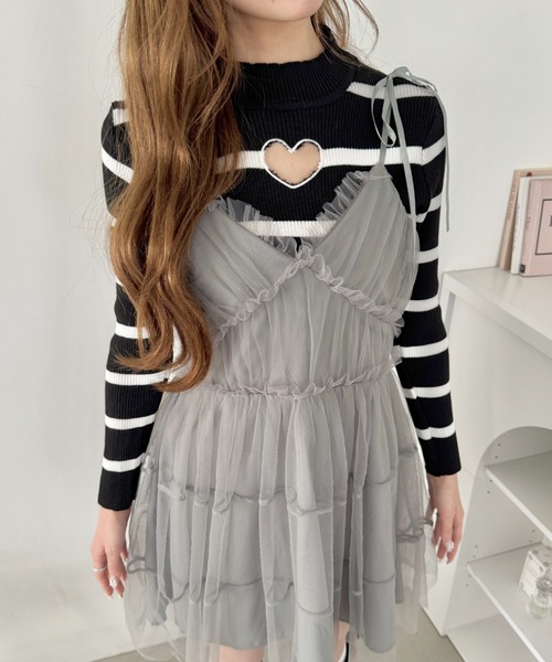 Loueme(ルエム)の「オープンハートボーダーリブトップス(Tシャツ/カットソー・レディース・ライトブルー/ホワイト/ブラック・FREE)」の9枚目の写真