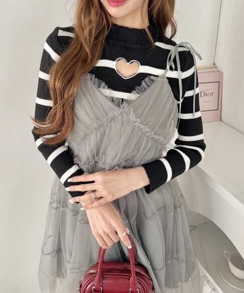 Loueme(ルエム)の「オープンハートボーダーリブトップス(Tシャツ/カットソー・レディース・ライトブルー/ホワイト/ブラック・FREE)」の10枚目の写真