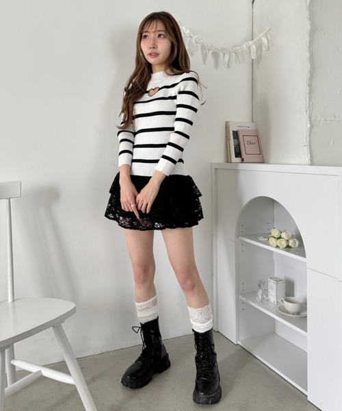 Loueme(ルエム)の「オープンハートボーダーリブトップス(Tシャツ/カットソー・レディース・ライトブルー/ホワイト/ブラック・FREE)」の19枚目の写真
