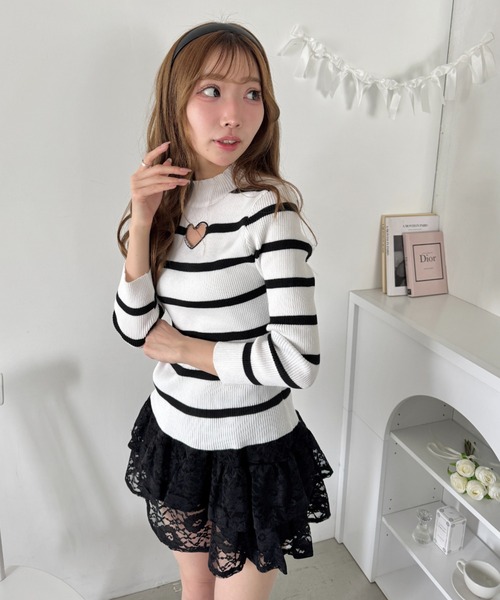 Loueme(ルエム)の「オープンハートボーダーリブトップス(Tシャツ/カットソー・レディース・ライトブルー/ホワイト/ブラック・FREE)」の18枚目の写真