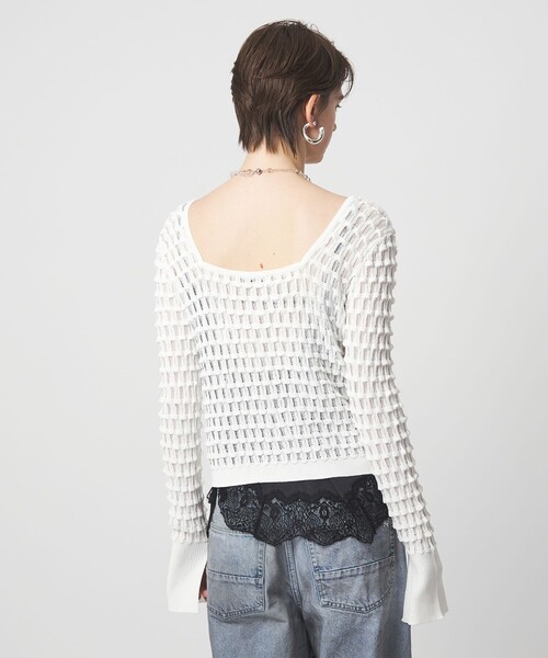 ASTRAET（アストラット）の「＜ASTRAET＞12G アイレット スクエアネックカーディガン（カーディガン/ボレロ・レディース・ホワイト/ブラック・FREE）」の6枚目の写真