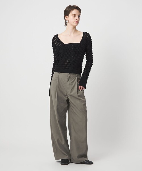 ASTRAET（アストラット）の「＜ASTRAET＞12G アイレット スクエアネックカーディガン（カーディガン/ボレロ・レディース・ホワイト/ブラック・FREE）」の8枚目の写真