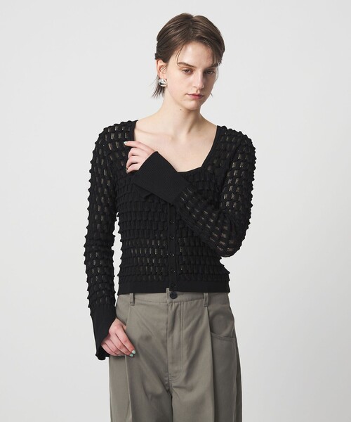 ASTRAET（アストラット）の「＜ASTRAET＞12G アイレット スクエアネックカーディガン（カーディガン/ボレロ・レディース・ホワイト/ブラック・FREE）」の9枚目の写真