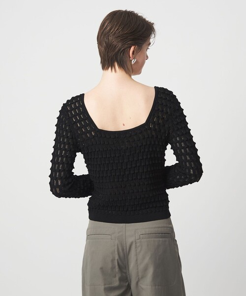 ASTRAET（アストラット）の「＜ASTRAET＞12G アイレット スクエアネックカーディガン（カーディガン/ボレロ・レディース・ホワイト/ブラック・FREE）」の10枚目の写真