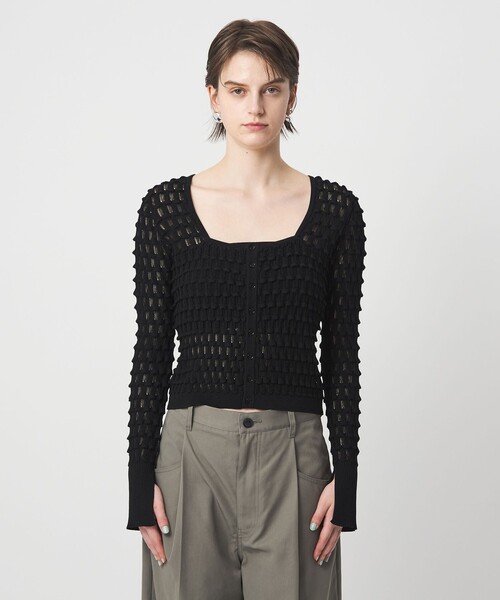 ASTRAET（アストラット）の「＜ASTRAET＞12G アイレット スクエアネックカーディガン（カーディガン/ボレロ・レディース・ホワイト/ブラック・FREE）」の11枚目の写真