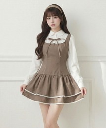 Suyunn（スユン）の「リボン付きラインレース装飾シャツ切り替えワンピース（ワンピース）」