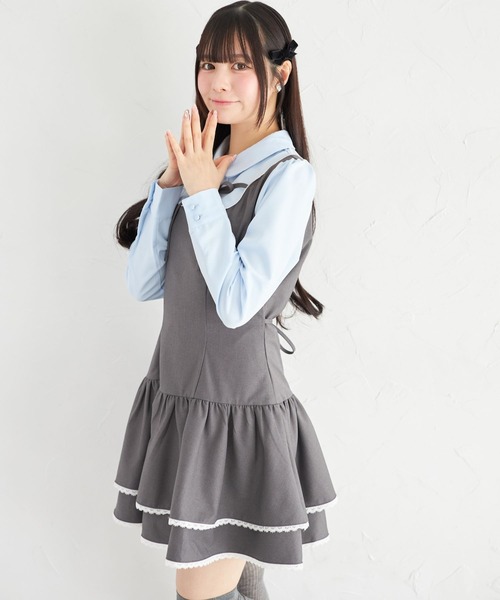 Suyunn(スユン)の「リボン付きラインレース装飾シャツ切り替えワンピース(ワンピース・レディース・ブラウン/チャコールグレー・M)」の6枚目の写真