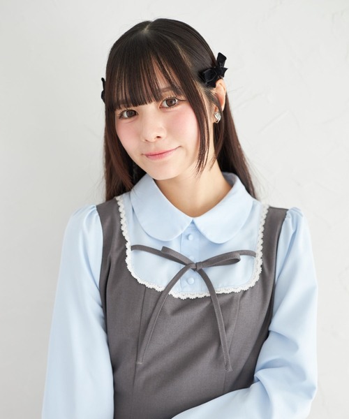 Suyunn(スユン)の「リボン付きラインレース装飾シャツ切り替えワンピース(ワンピース・レディース・ブラウン/チャコールグレー・M)」の7枚目の写真