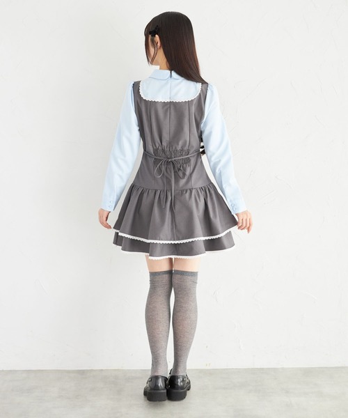 Suyunn(スユン)の「リボン付きラインレース装飾シャツ切り替えワンピース(ワンピース・レディース・ブラウン/チャコールグレー・M)」の3枚目の写真