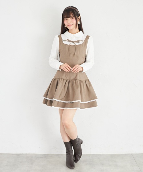Suyunn(スユン)の「リボン付きラインレース装飾シャツ切り替えワンピース(ワンピース・レディース・ブラウン/チャコールグレー・M)」の12枚目の写真