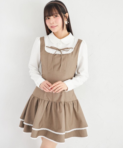 Suyunn(スユン)の「リボン付きラインレース装飾シャツ切り替えワンピース(ワンピース・レディース・ブラウン/チャコールグレー・M)」の14枚目の写真