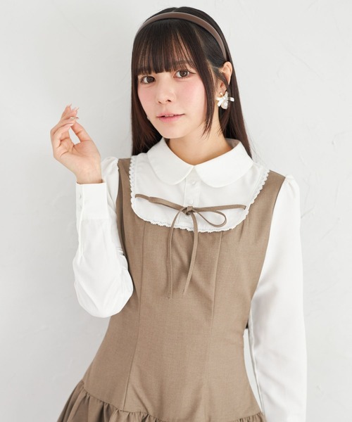Suyunn(スユン)の「リボン付きラインレース装飾シャツ切り替えワンピース(ワンピース・レディース・ブラウン/チャコールグレー・M)」の15枚目の写真