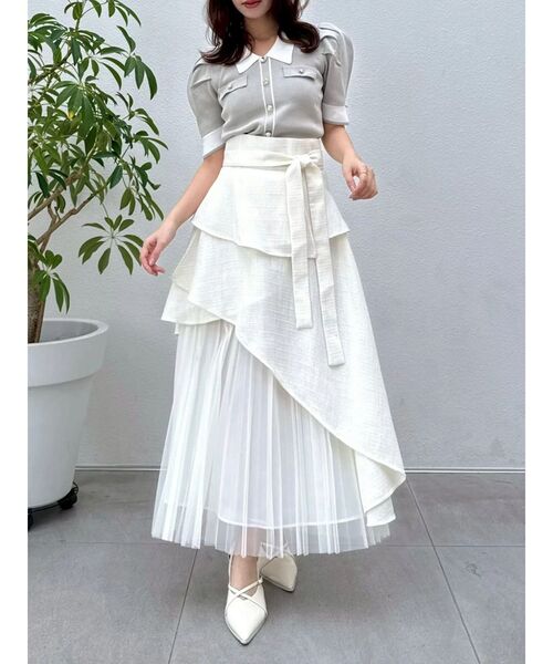 dazzlin（ダズリン）の「アシメティアードプリーツスカート（スカート・レディース・アイボリー/インディゴブルー/チャコールグレー・MEDIUM/SMALL）」の15枚目の写真