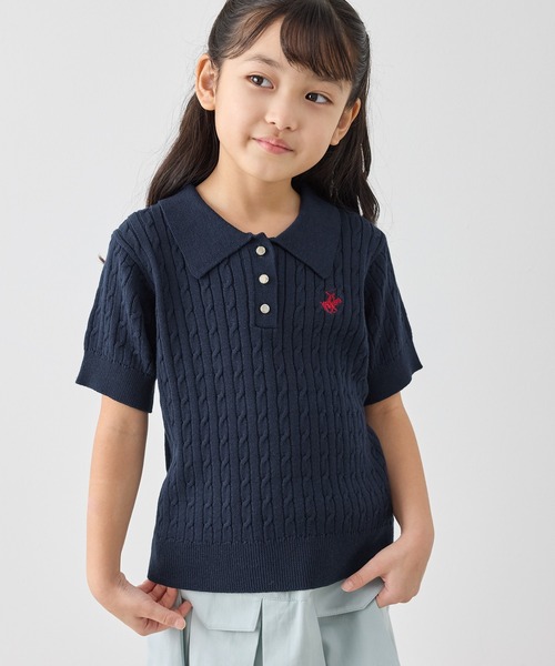 KIDS】【BEVERLY HILLS POLO CLUB】ポロカラーケーブルニット/リンク