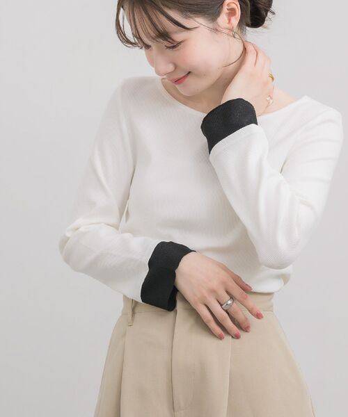 RETRO GIRL(レトロガール)の「ラメ袖ドッキングCT(Tシャツ/カットソー・レディース・ブルー/オフホワイト/ブラック・FREE)」の2枚目の写真