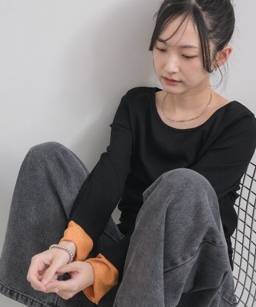RETRO GIRL(レトロガール)の「ラメ袖ドッキングCT(Tシャツ/カットソー・レディース・ブルー/オフホワイト/ブラック・FREE)」の14枚目の写真