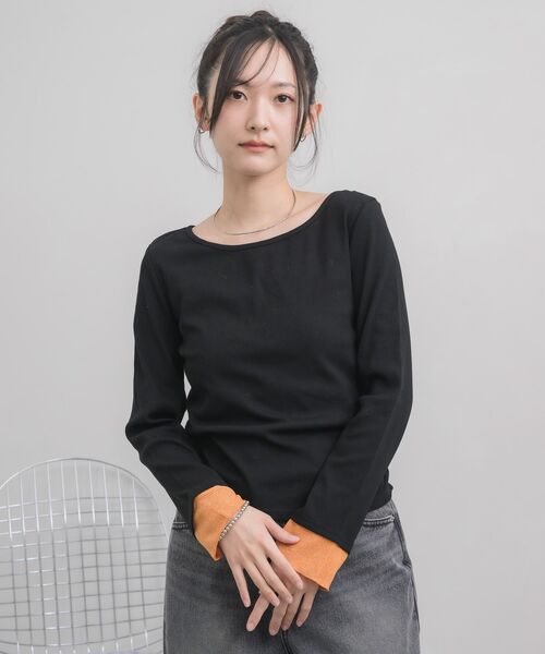RETRO GIRL(レトロガール)の「ラメ袖ドッキングCT(Tシャツ/カットソー・レディース・ブルー/オフホワイト/ブラック・FREE)」の20枚目の写真