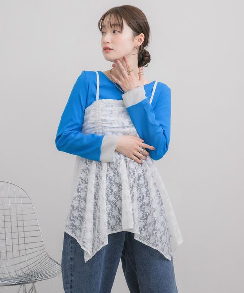 RETRO GIRL(レトロガール)の「ラメ袖ドッキングCT(Tシャツ/カットソー・レディース・ブルー/オフホワイト/ブラック・FREE)」の7枚目の写真
