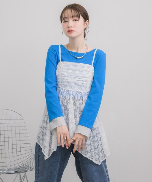 RETRO GIRL(レトロガール)の「ラメ袖ドッキングCT(Tシャツ/カットソー・レディース・ブルー/オフホワイト/ブラック・FREE)」の8枚目の写真