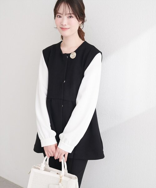 natural couture（ナチュラルクチュール）の「ダンボールペプラムベスト（ベスト・レディース・ブラック/グレイッシュベージュ/ネイビー・FREE）」の6枚目の写真