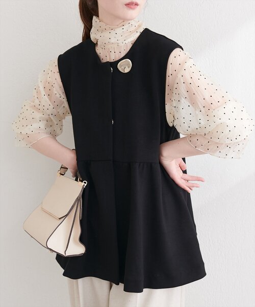 natural couture（ナチュラルクチュール）の「ダンボールペプラムベスト（ベスト・レディース・ブラック/グレイッシュベージュ/ネイビー・FREE）」の8枚目の写真