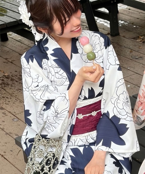 GeeRA(ジーラ)の「アソート花柄浴衣3点セット(浴衣・レディース・ネイビー系1/イエロー系その他/ブルー系その他/ホワイト系その他・FREE)」の3枚目の写真