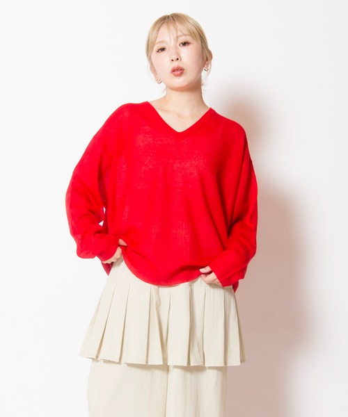 OSMOSIS（オズモーシス）の「シアーバックタックニットプルオーバー（ニット/セーター・レディース・ライトグレー/レッド/グリーン/ブラック・ONE SIZE）」の4枚目の写真