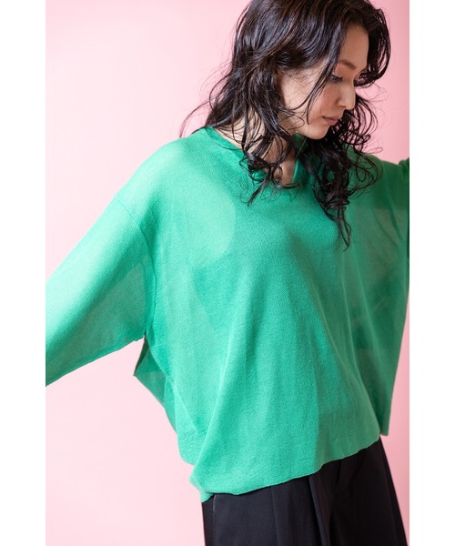 OSMOSIS（オズモーシス）の「シアーバックタックニットプルオーバー（ニット/セーター・レディース・ライトグレー/レッド/グリーン/ブラック・ONE SIZE）」の7枚目の写真