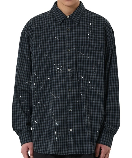 OY（オーワイ）の「『OY/オーワイ』SPLATTERED CHECK SHIRT/スプラッタードチェック シャツ（シャツ/ブラウス・メンズ・ブラック・L/M）」の2枚目の写真