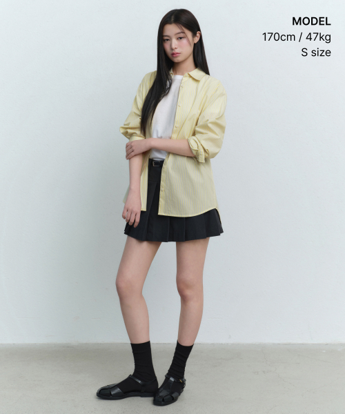 MUSINSA STANDARD WOMAN（ムシンサスタンダードウーマン）の「ウィメンズストライプリラックスドポプリンシャツ[レモン]（シャツ/ブラウス・レディース・その他・MEDIUM/LARGE/X-SMALL/SMALL）」の5枚目の写真
