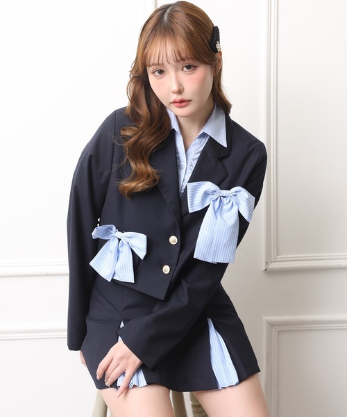 one after another NICE CLAUP(ワンアフターアナザーナイスクラップ)の「【セットアップ可能】リボンジャケット(テーラードジャケット・レディース・チャコールグレー/ブラック/ネイビー・FREE)」の3枚目の写真