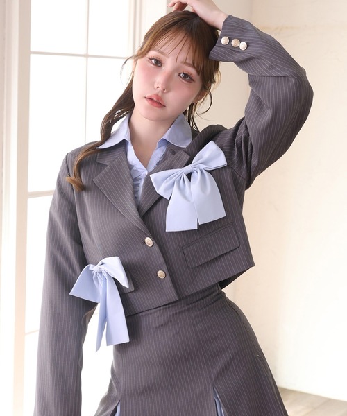 one after another NICE CLAUP(ワンアフターアナザーナイスクラップ)の「【セットアップ可能】リボンジャケット(テーラードジャケット・レディース・チャコールグレー/ブラック/ネイビー・FREE)」の2枚目の写真