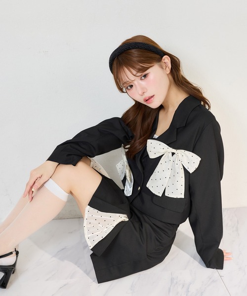 one after another NICE CLAUP(ワンアフターアナザーナイスクラップ)の「【セットアップ可能】リボンジャケット(テーラードジャケット・レディース・チャコールグレー/ブラック/ネイビー・FREE)」の1枚目の写真