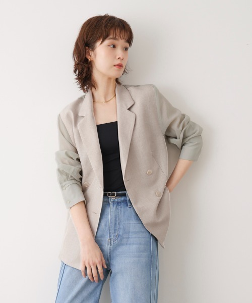 Bou Jeloud（ブージュルード）の「袖オーガンジーテーラージャケット（テーラードジャケット・レディース・ベージュ/グレー・38）」の2枚目の写真