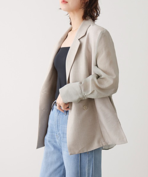 Bou Jeloud（ブージュルード）の「袖オーガンジーテーラージャケット（テーラードジャケット・レディース・ベージュ/グレー・38）」の4枚目の写真