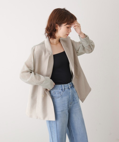 Bou Jeloud（ブージュルード）の「袖オーガンジーテーラージャケット（テーラードジャケット・レディース・ベージュ/グレー・38）」の5枚目の写真
