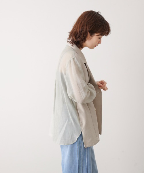 Bou Jeloud（ブージュルード）の「袖オーガンジーテーラージャケット（テーラードジャケット・レディース・ベージュ/グレー・38）」の8枚目の写真