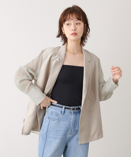 Bou Jeloud（ブージュルード）の「袖オーガンジーテーラージャケット（テーラードジャケット・レディース・ベージュ/グレー・38）」の9枚目の写真