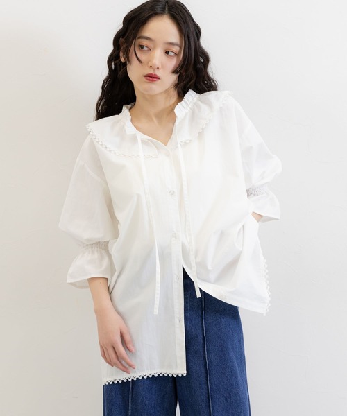 RAGEBLUE(レイジブルー)の「2WAYコットンフリルチュニック(シャツ/ブラウス・レディース・ブラック/ホワイト・FREE)」の1枚目の写真