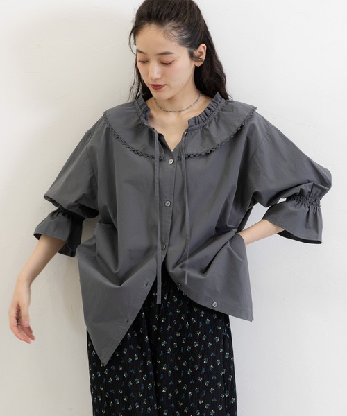 RAGEBLUE(レイジブルー)の「2WAYコットンフリルチュニック(シャツ/ブラウス・レディース・ブラック/ホワイト・FREE)」の2枚目の写真