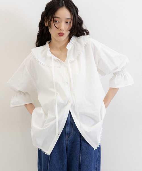 RAGEBLUE(レイジブルー)の「2WAYコットンフリルチュニック(シャツ/ブラウス・レディース・ブラック/ホワイト・FREE)」の5枚目の写真