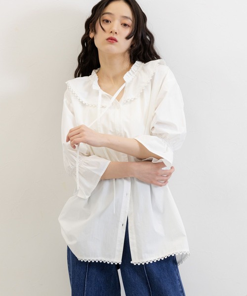 RAGEBLUE(レイジブルー)の「2WAYコットンフリルチュニック(シャツ/ブラウス・レディース・ブラック/ホワイト・FREE)」の6枚目の写真